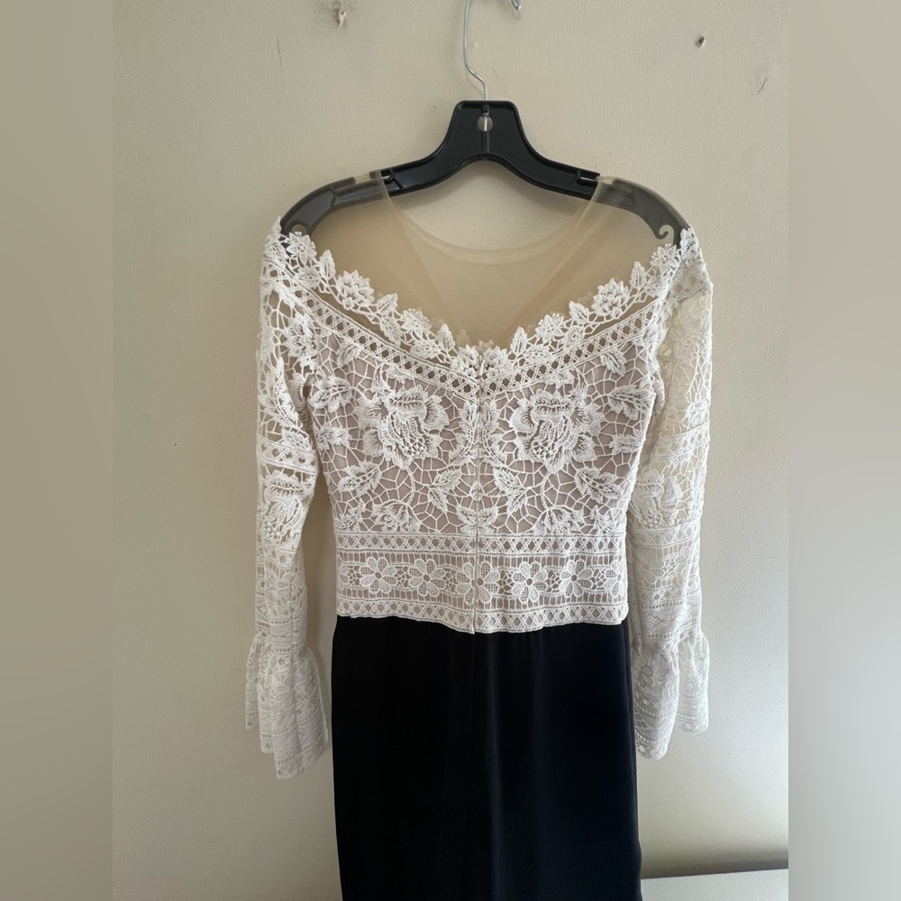 Tadashi Shoji Elegant Lace Long Sleeve Dress in Black and Cream - Picture 8 of 10